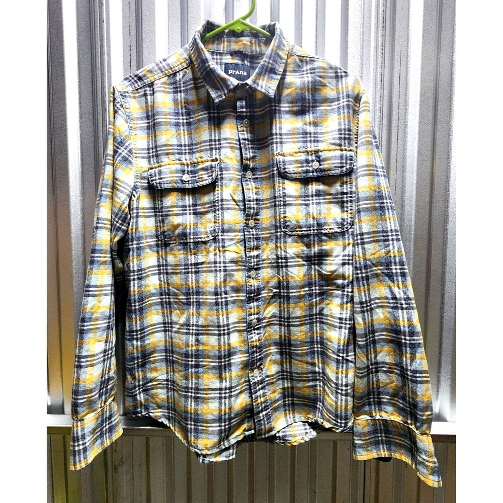 prAna Long Sleeve Plaid Button Up Flannel Men Shirt Size M